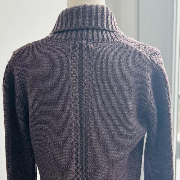 Bianco & Blu Smoky Plum Heather Lacy Knit Wool Cardigan with Satin Tie – EU M - Picture 8 of 11